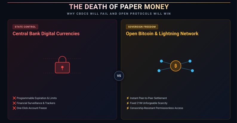 Cover image for The Death of Paper Money: Why CBDCs Will Fail and Open Protocols Will Win