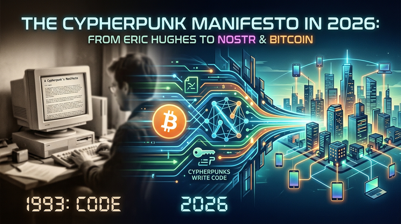 Cover image for The Cypherpunk Manifesto in 2026: From Eric Hughes to Nostr & Bitcoin